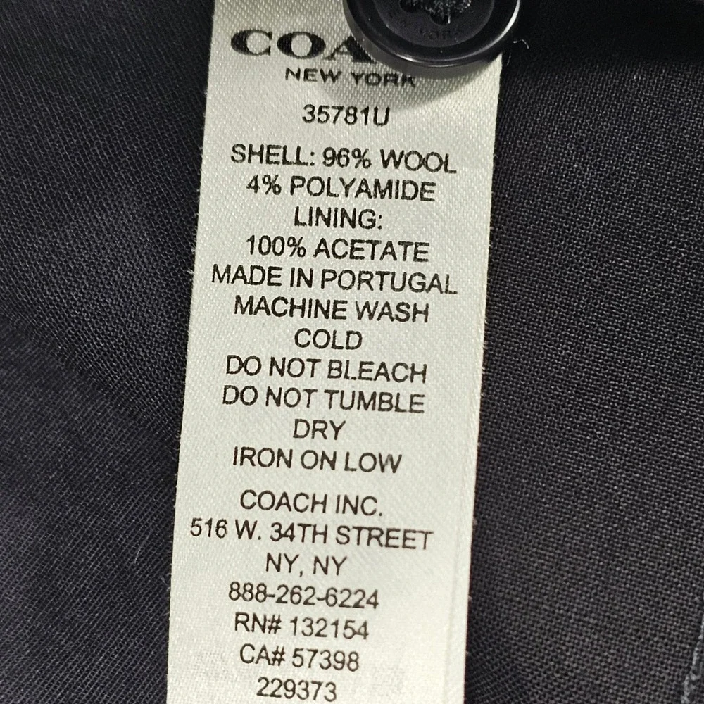 COACH 1941 Black Wool Blend Slim Fit Trousers‎ Pants Womens Size 0